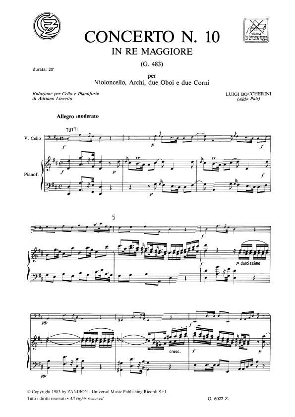 Concerto N. 10 In Re Maggiore (D Major) G483 - Riduzione per violoncello e pianoforte - violoncello a klavír